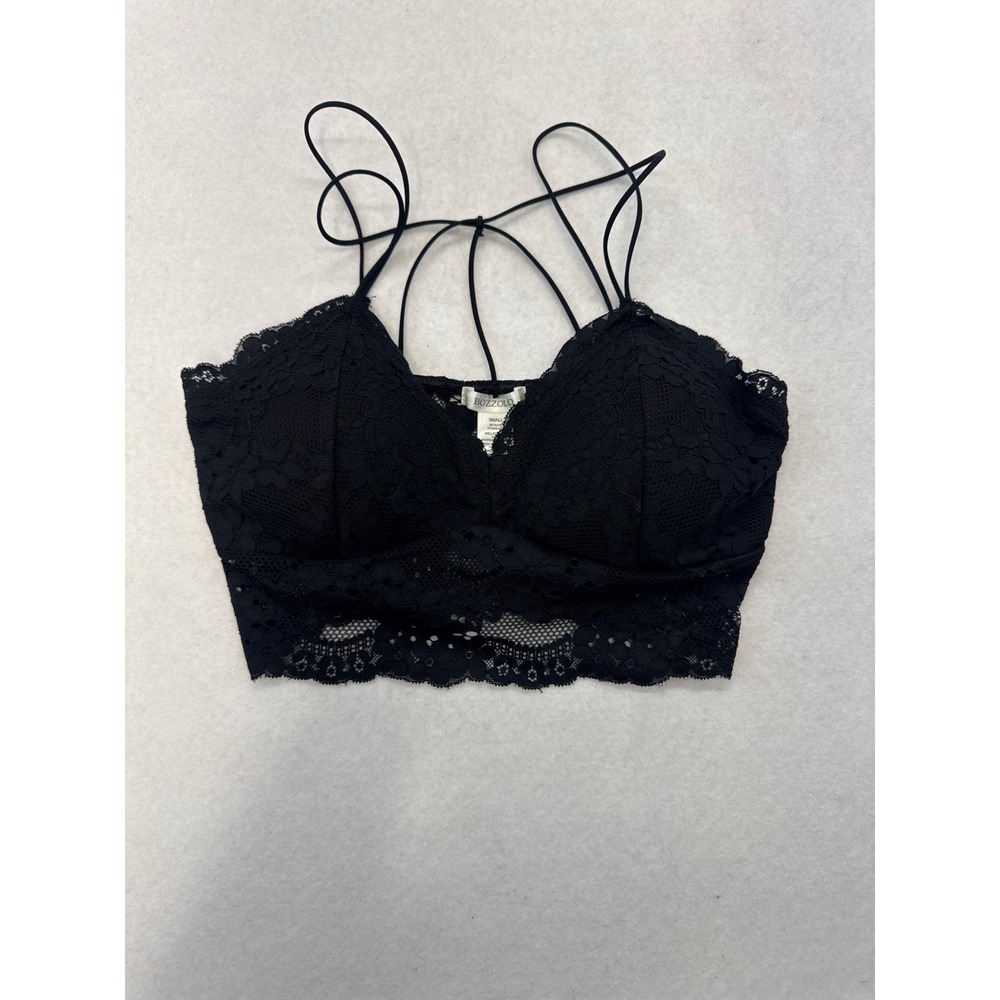 Bozzolo Womens Black Floral Lace Bralette Cage Multi Strap Padded Small RT70170